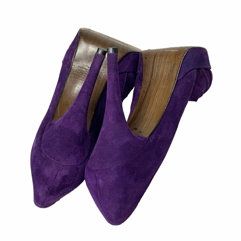 Stuart Weitzman Purple Suede Peep-Toe Heels - Picture 10 of 15